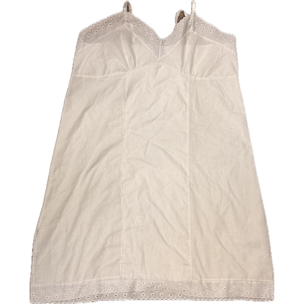 Vintage White Cotton Eyelet Lace Trim Full Slip Adjustable Straps Size 44 USA